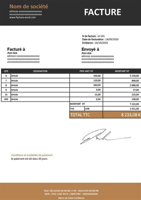 Exemple De Facture Excel à Télécharger Gratuitement Facture Excel