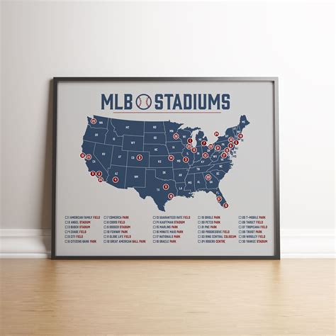 Pro Baseball Stadium Scratch Off Tour Map Ballpark Stadium Tracker Checklist Baseball Stadium