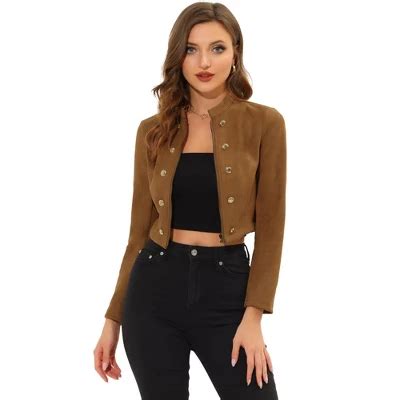 Allegra K Women S Stand Collar Zip Up Faux Suede Cropped Jacket Target