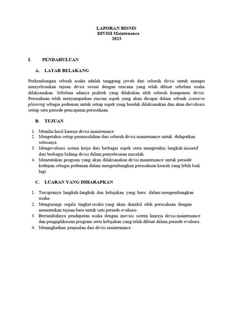 Laporan Bisnis Maintenance Pdf