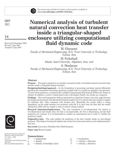 Pdf Numerical Analysis Of Turbulent Natural Convection Heat Transfer