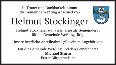 Traueranzeigen Von Helmut Stockinger Trauer Merkur De