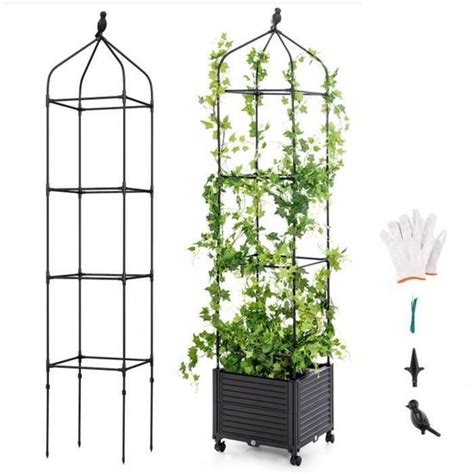 COSTWAY Jardinière Surélevée à Roues avec Treillis Obélisque pour