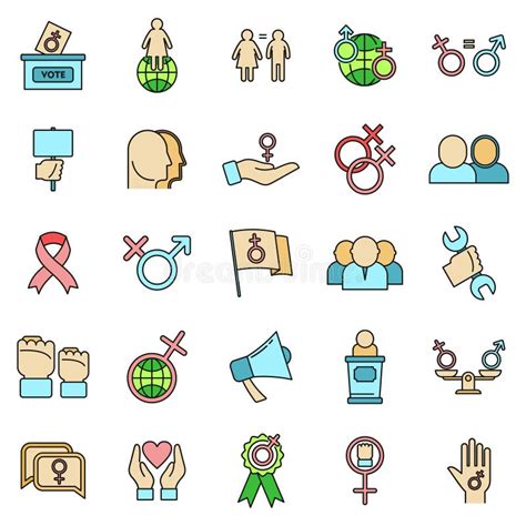 Empowerment Girl Icons Set Vector Color Line Stock Vector Illustration Of Thin Practice