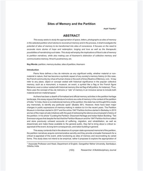 Pdf Sites Of Memory And The Partition