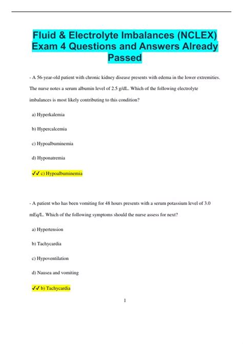 Fluid & Electrolyte Imbalances (NCLEX) Exam 4 Questions and Answers