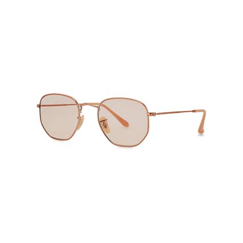 Ray Ban Rose Gold-tone Oval-frame Sunglasses In Copper | ModeSens