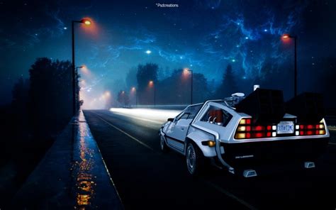 Back To The Future DeLorean Street Night Digital Art Fan Art