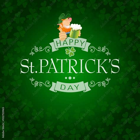 Hand Lettered Saint Patricks Day Background With Leprechaun And