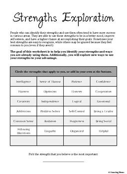 Personal Strengths and Weaknesses Worksheet | Therapy worksheets ...