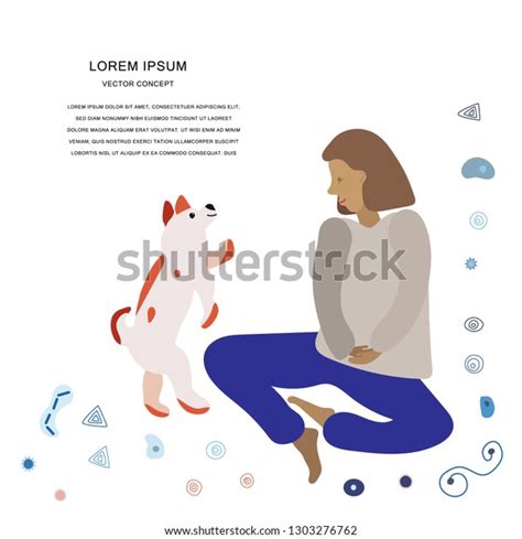 Girl Playing Her Dog Vector Illustration Stock Vector Royalty Free