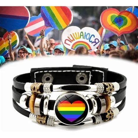 Pulsera Cuero Bandera Gay Lgbt Marcha Del Orgullo Gay Meses sin interés