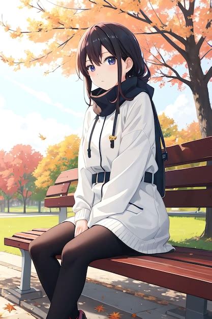 Premium AI Image | Cute anime girl sitting on a bench in the park generated by AI