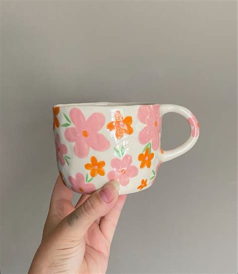 Handmade Pink And Orange Mug Diy Pottery Painting Handmade Ceramics