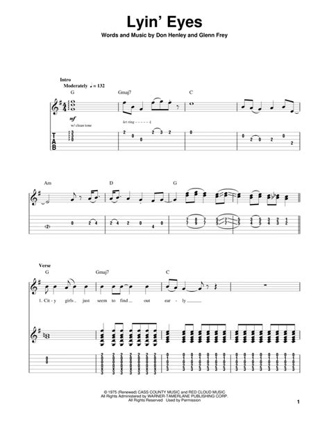 Lyin Eyes By The Eagles Electric Guitar Digital Sheet Music