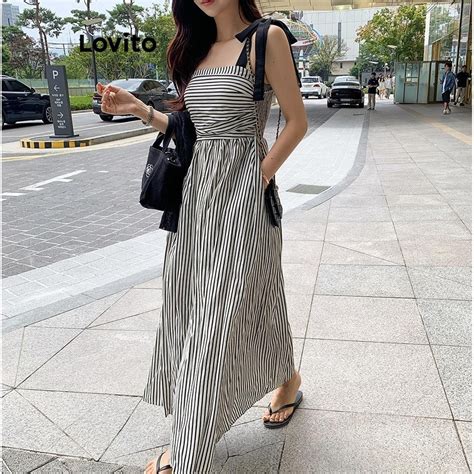 Lovito Elegant Striped Colorblock Dress For Women LNE62297 Shopee