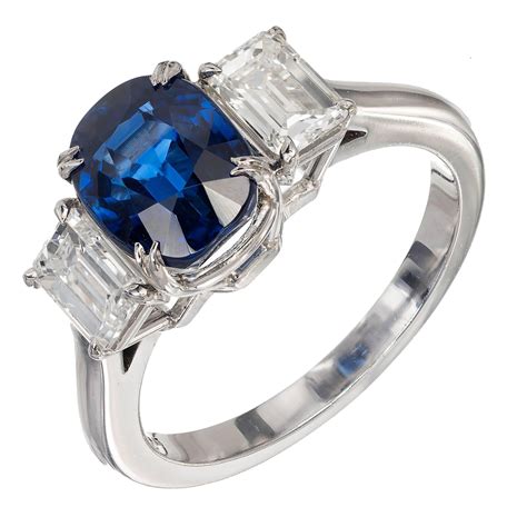 Cushion Cut Sapphire Trillion Cut Diamond Platinum Ring At 1stdibs