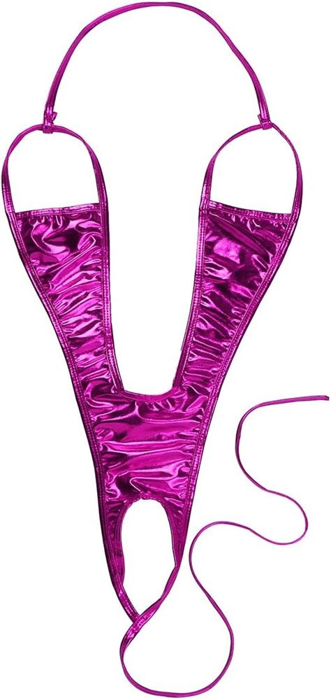 Amazon Qinciao Womens Shiny Metallic Sling Shot Bikini Topless G