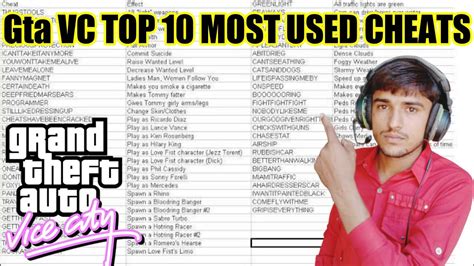 Gta Vice City Top 10 Cheat Codes List Hd Gta Cheats Codes Shakirgaming Youtube