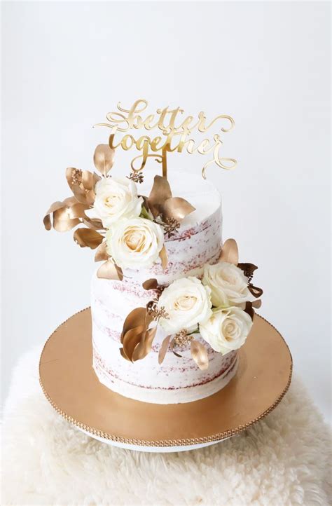 Two Tiered Red Velvet Semi Naked Cake With White And Gold Theme By Kaia Cakes Co Bridestory