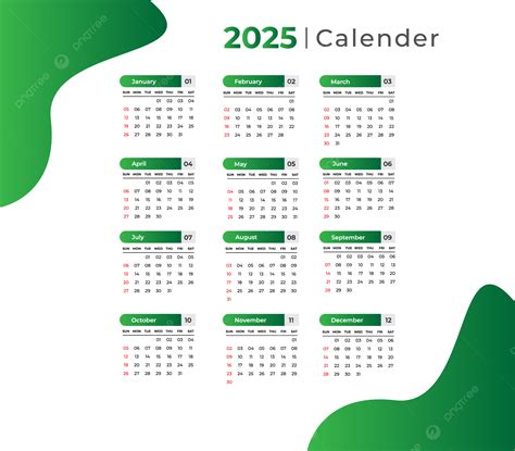 Plantilla De Calendario Anual 2025 Vector Png Dibujos Calendario 2025