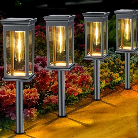 Lot de 8 lampes solaires d extérieur étanches à LED pour allée jardin