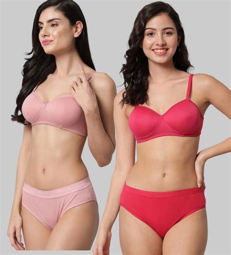 Buy Beach Curve Women Cotton Bra Panty Set For Lingerie Set Pack Of 2 Color Pink Red