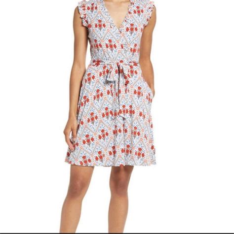 Boden Fixed Wrap Front Dress With Ruffle Trim At Neck Gem