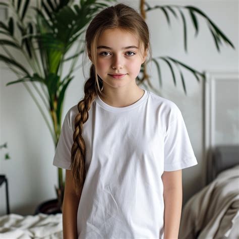 Premium Photo | Child model posing in white tshirt mockup background