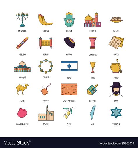 Israel Icon Set Cartoon Style Royalty Free Vector Image