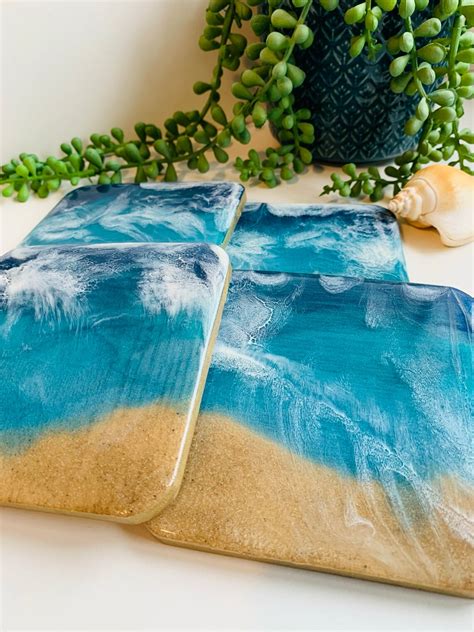 Ocean Effect Resin Coasters Waves Sea T Homeware Etsy