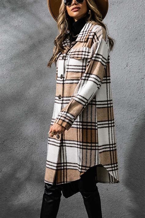 Winter Plaid Single Breasted Woolen Coat Leemho