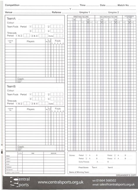 免费 Blank Basketball Score Sheet 样本文件在