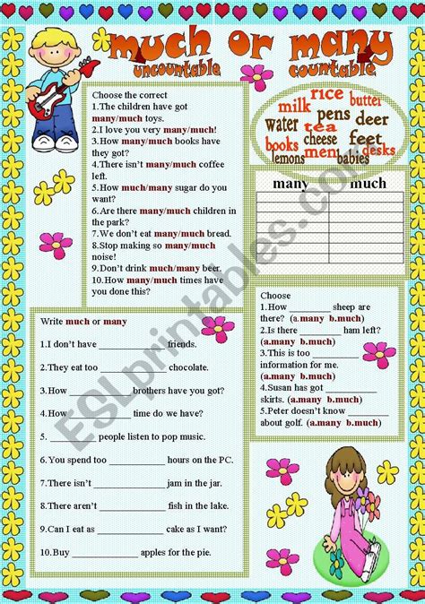 Much Or Many Esl Worksheet By Liliaamalia