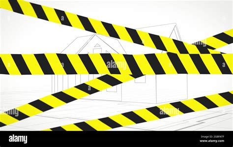 Illustration Of Black And Yellow Caution Tapes On A New House Model