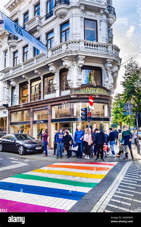 Rainbow Gay Pride Painted Pedestrian Crossing Antwerp Belgium Stock Photo Alamy