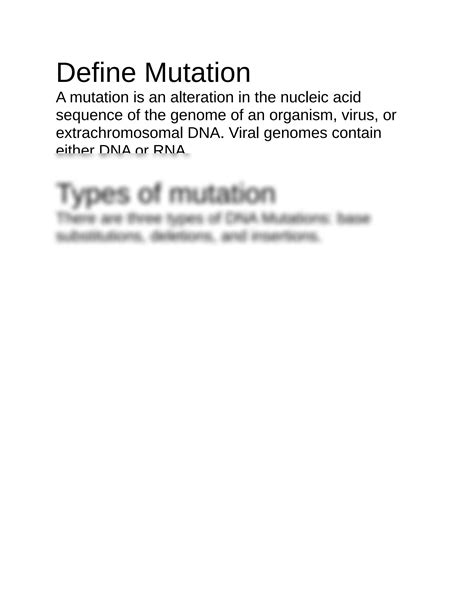 SOLUTION Define Mutation And Types Of Mutation Studypool