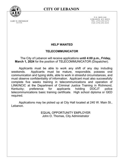 Terri Thomas On Linkedin The City Of Lebanon Is Hiring For A