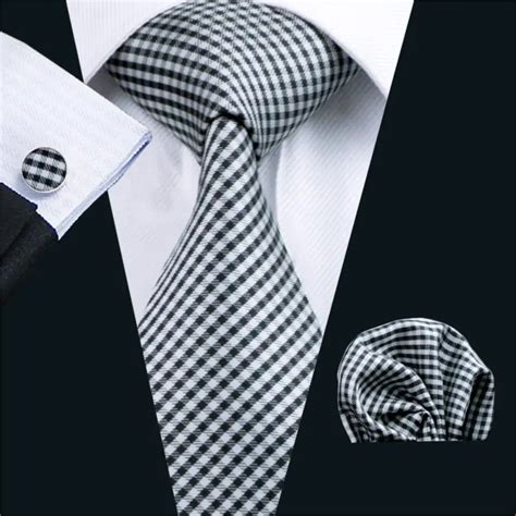 Buy Fa 1040 Gents Necktie Black Plaid Barry Wang Silk Jacquard Tie Hanky