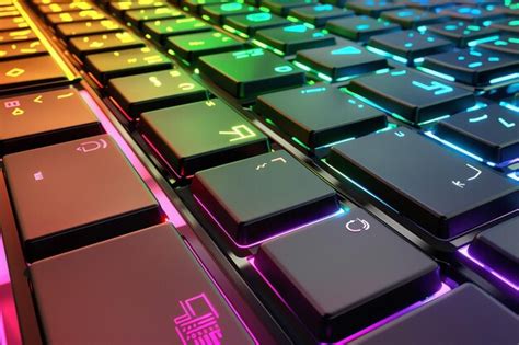 Premium Photo | Rainbow keyboard black gaming keyboard with rgb light backlit keyboard in a dark ...