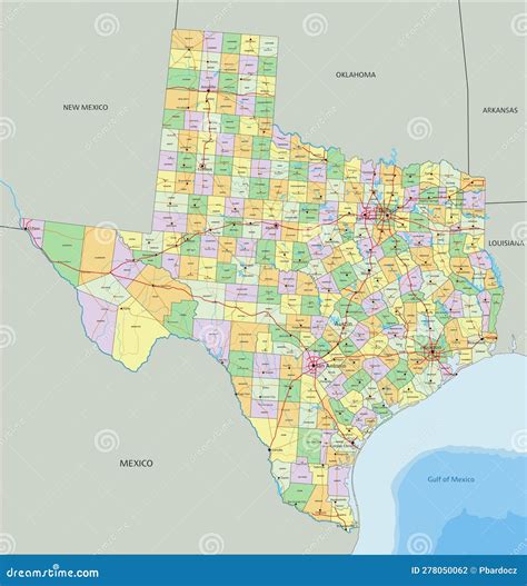 Texas Detailed Editable Political Map With Labeling Vector