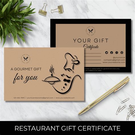Printable Restaurant Gift Cards | Gift Certificate Template | Small