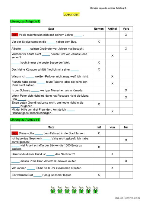 Lückentexte und Satzstruktur allgeme Deutsch DAF Arbeitsblätter pdf doc