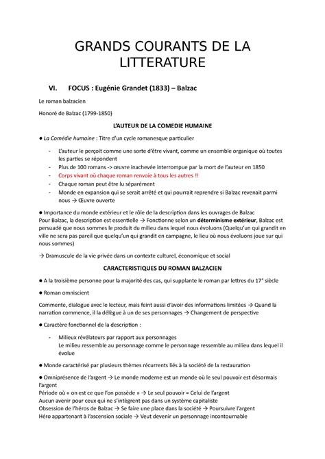 Focus 6 Eugénie Grandet GRANDS COURANTS DE LA LITTERATURE VI FOCUS