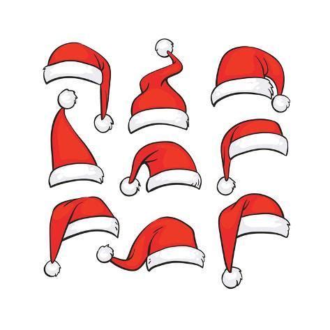 Santa Red Hats With White Fur Isolated Christmas Holiday Vector