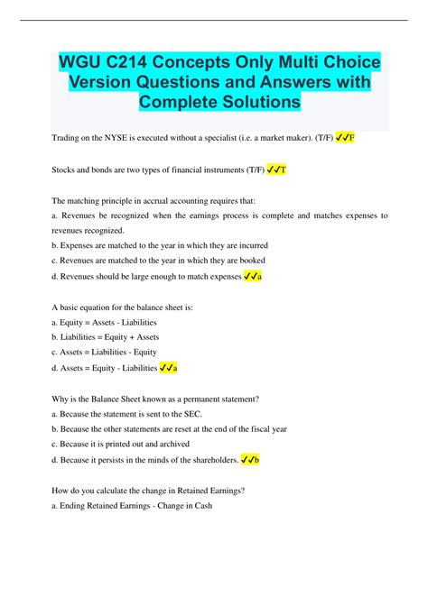 Wgu C Concepts Only Multi Choice Version Questions And Answers With