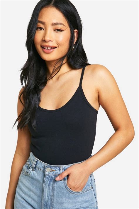 Petite Cotton Strappy Bodysuit Boohoo Uk