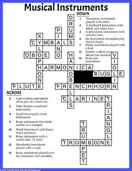 Musical Instruments Crossword By Jennifer Olson Educational Resources