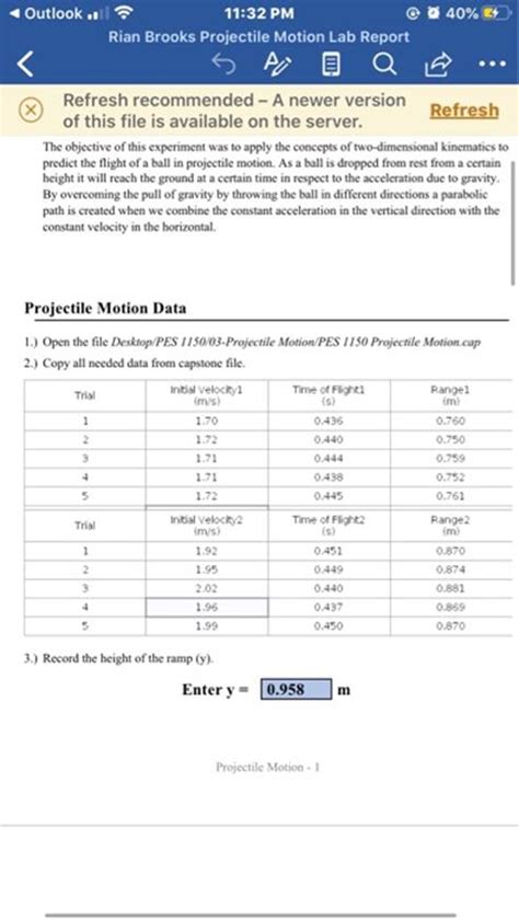 Get Answer Outlook 11 32 PM 40 E Rian Brooks Projectile Motion