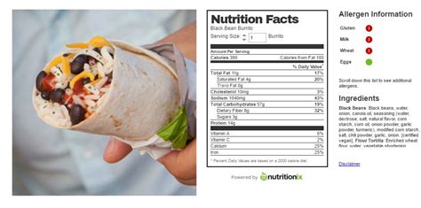 Nutrition Taco Bell Bean Burrito No Cheese | Besto Blog